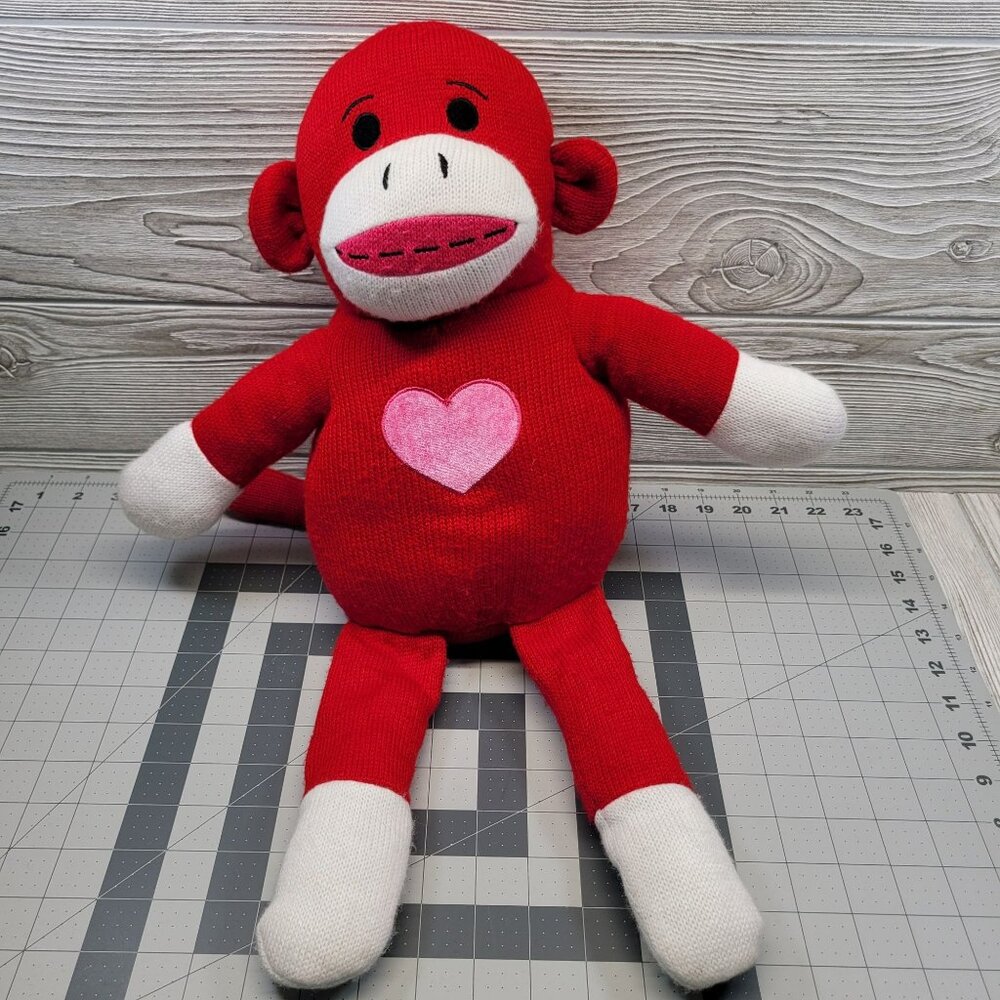 Dan Dee Collectors Choice Red Sock Monkey Plush With Heart Stuffed Animal